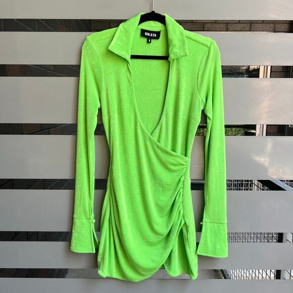 SEROYA Lime Green Daytona Mini Dress Size S - Picture 2 of 7